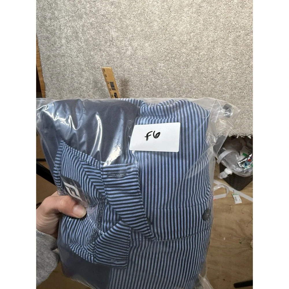 FootJoy Golf Polo Men's Large Striped Performance Shirts‎ Black & Blue Logos
